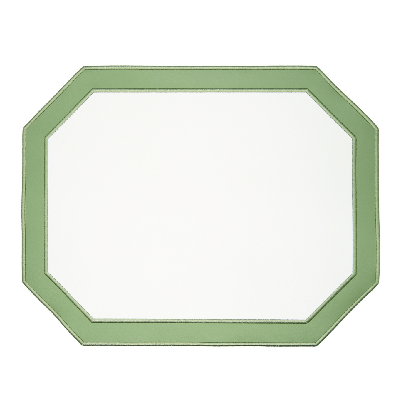 A round green faux leather placemat with a textured surface on a white background.