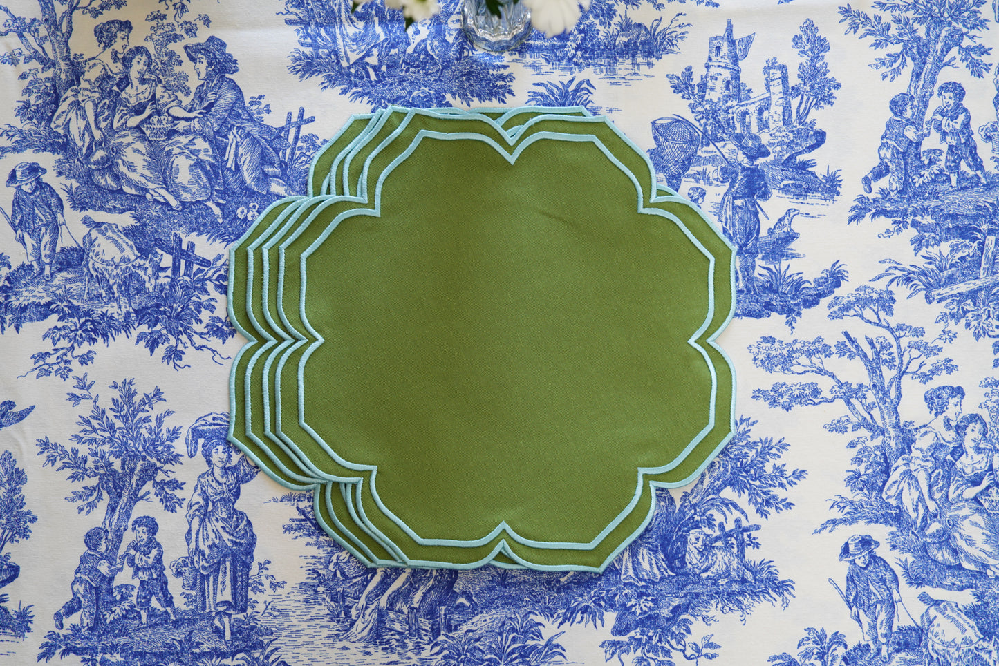 LUMERA GREEN BLUE TRIM FABRIC PLACEMAT