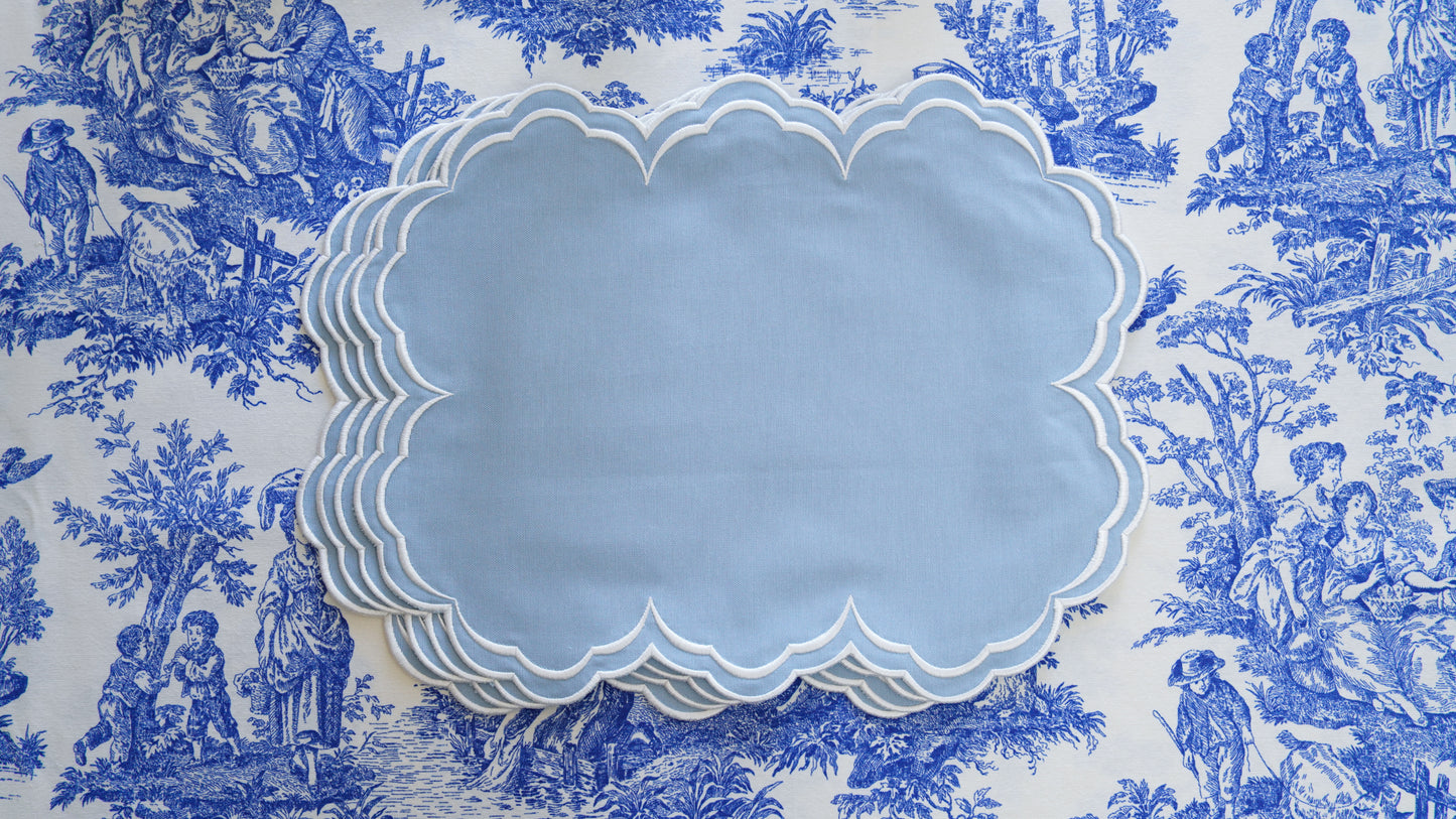 AQUELLE BABY BLUE WHITE TRIM FABRIC PLACEMAT