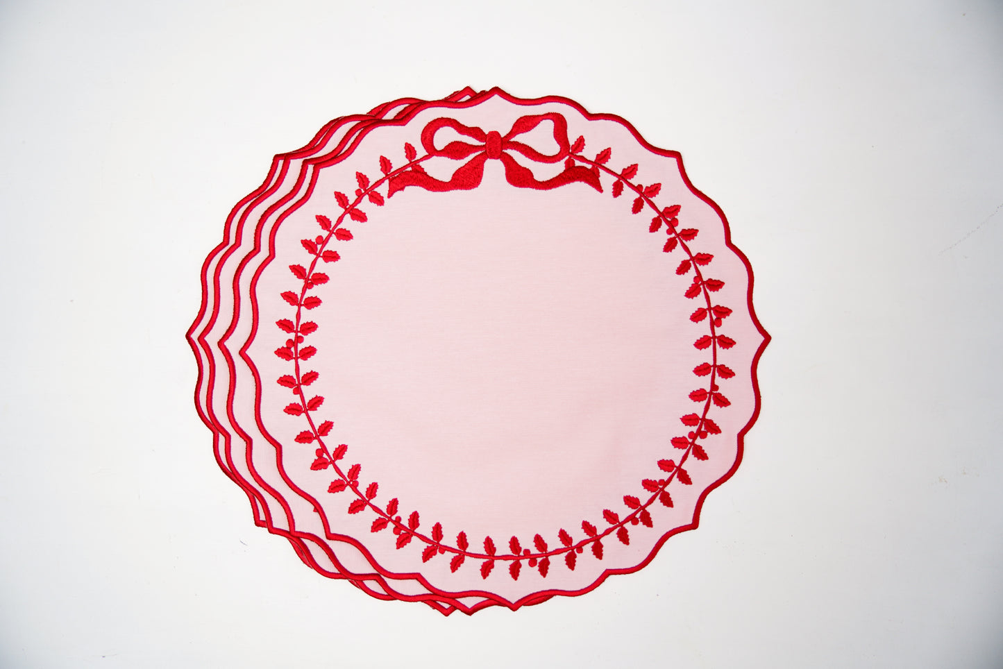 CHAMPAGNE PINK RED TRIM FABRIC PLACEMAT
