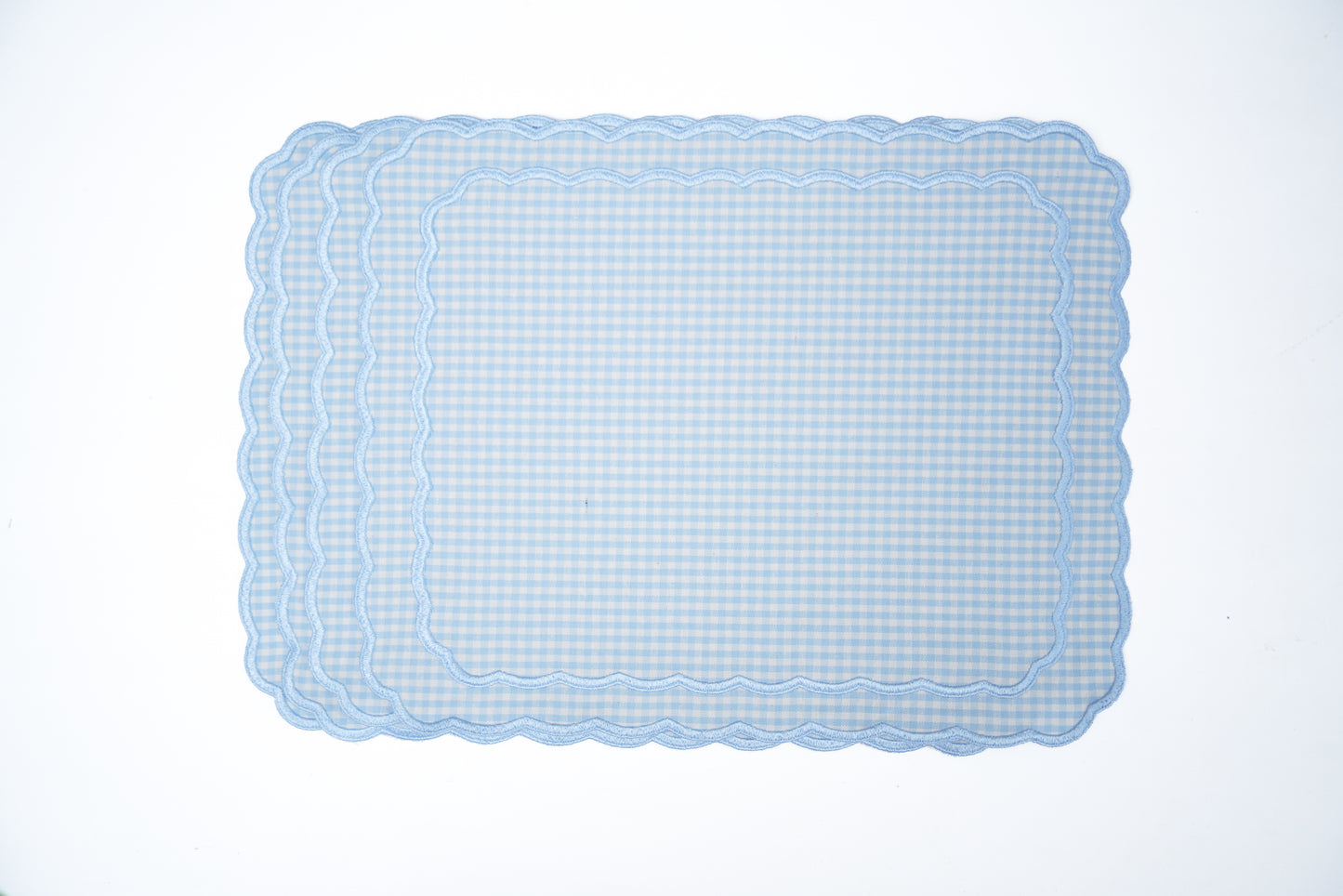 DAHLIA BLUE GINGHAM BLUE TRIM FABRIC PLACEMAT NAPKIN SET