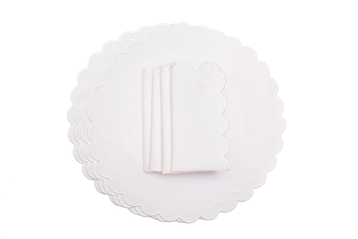 LILY WHITE TRIM FABRIC PLACEMAT NAPKIN SET