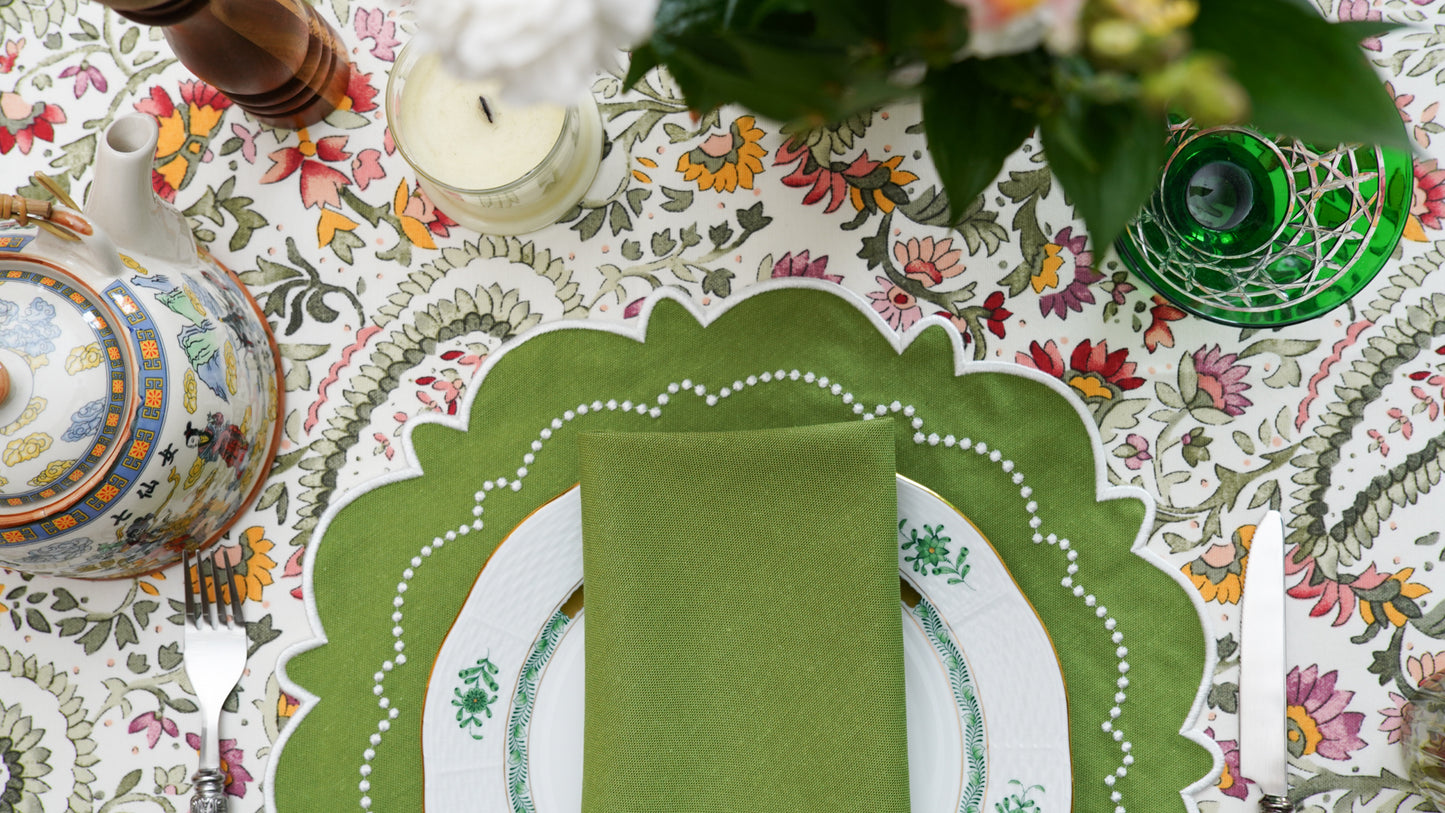 HARMONY GREEN WHITE FABRIC PLACEMAT NAPKIN SET