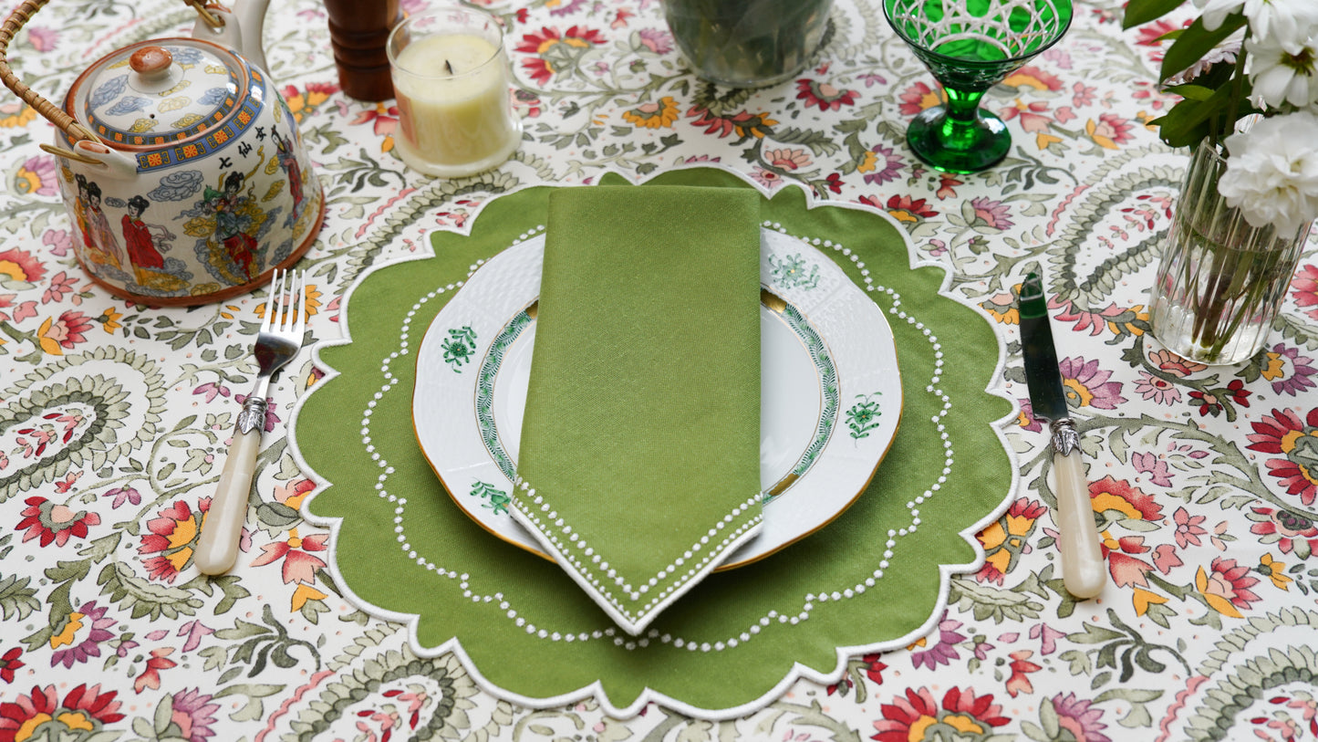 HARMONY GREEN WHITE FABRIC PLACEMAT NAPKIN SET