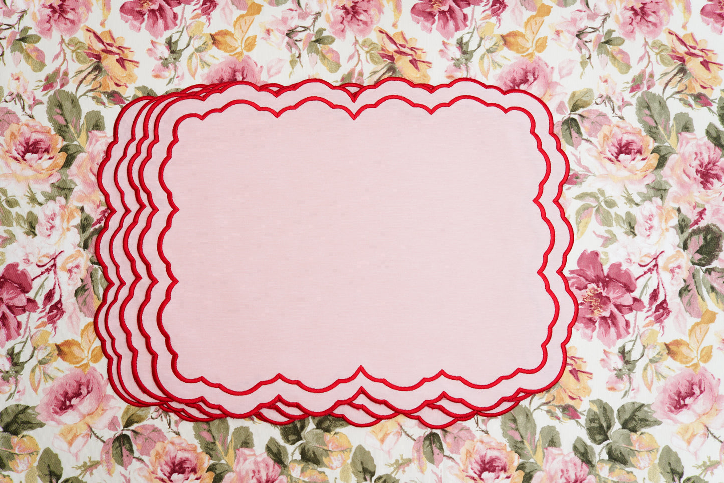 ELARA PINK FABRIC RED TRIM PLACEMAT