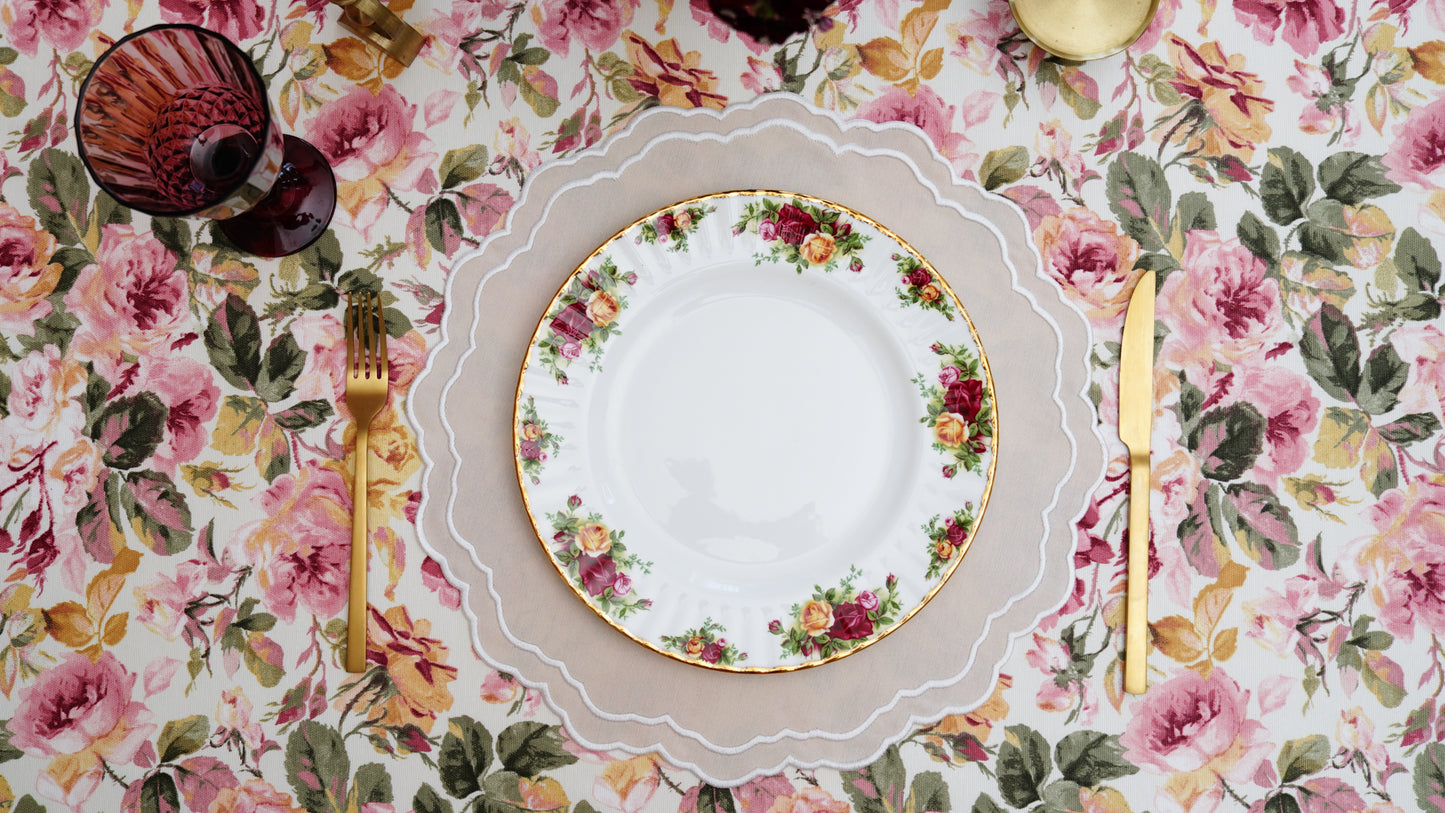 GRATITUDE BEIGE FABRIC WHITE TRIM PLACEMAT