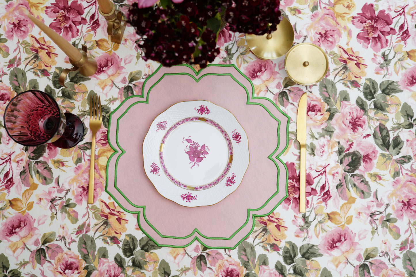 LUMERA PINK GREEN TRIM FABRIC PLACEMAT