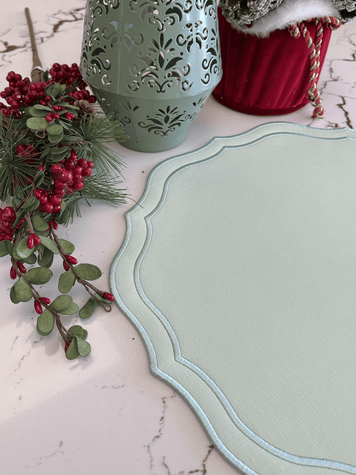 ORCHID LIGHT GREEN FAUX LEATHER PLACEMAT