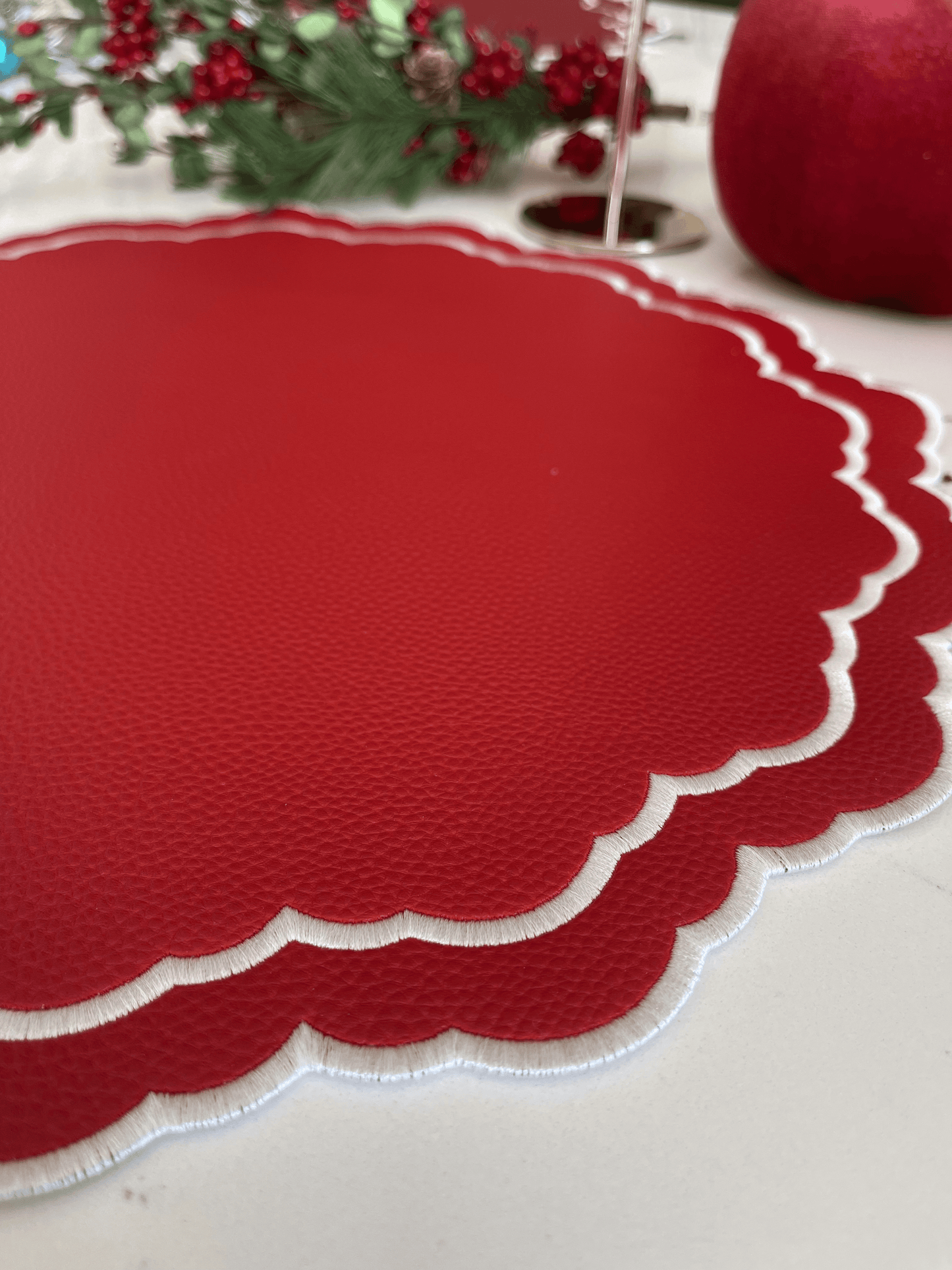 SCARLET RED FAUX LEATHER PLACEMAT