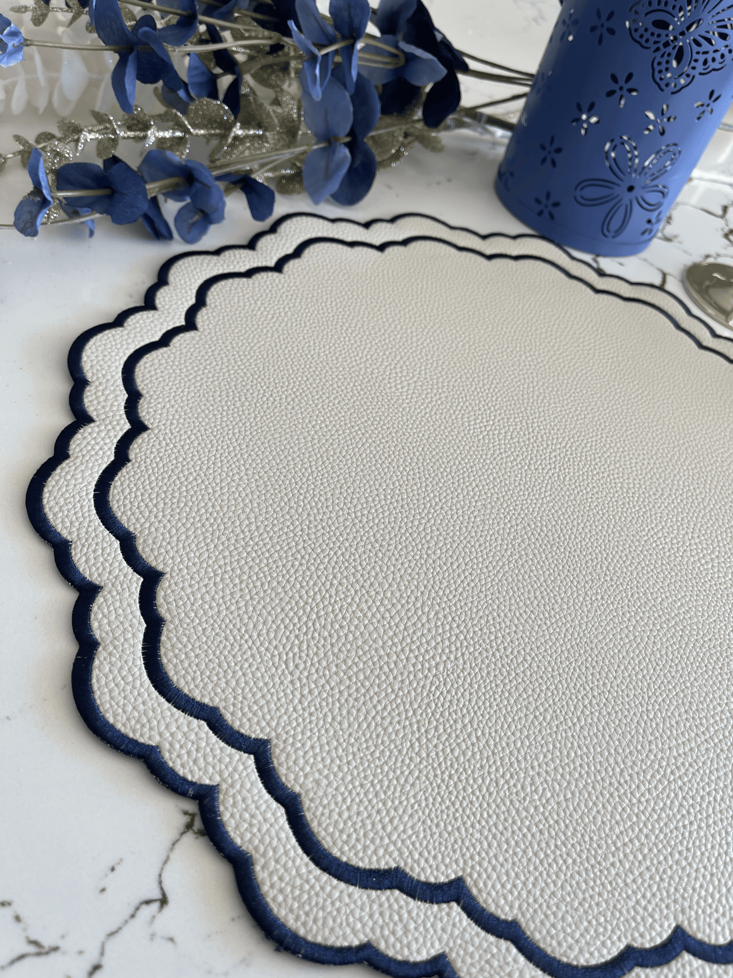 SCARLET WHITE NAVY BLUE FAUX LEATHER PLACEMAT