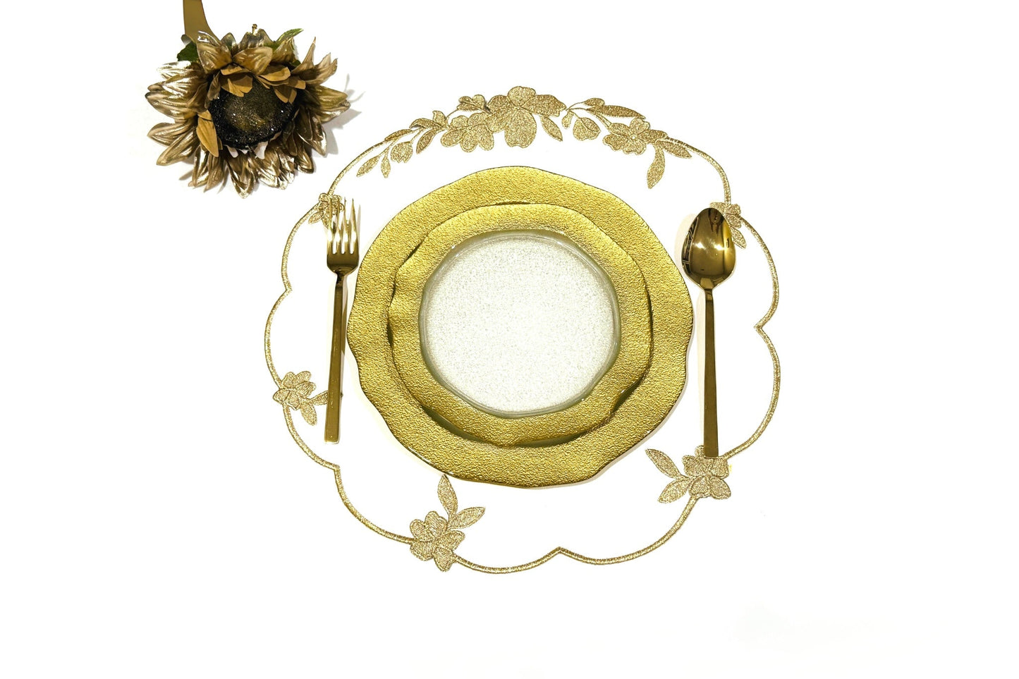 LOTUS WHITE GOLD FAUX LEATHER PLACEMATS