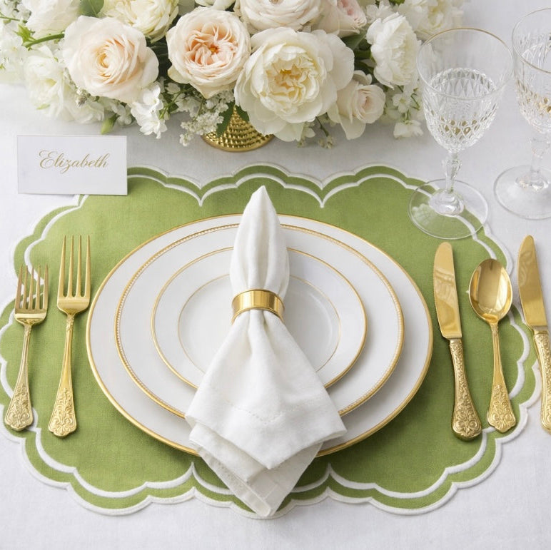 AQUELLE GREEN WHITE TRIM FABRIC PLACEMAT (SET OF 4)
