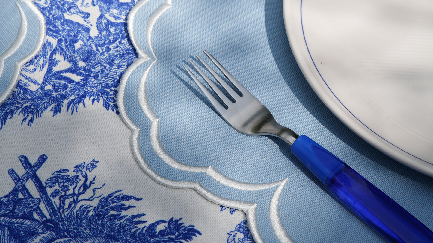AQUELLE BABY BLUE WHITE TRIM FABRIC PLACEMAT