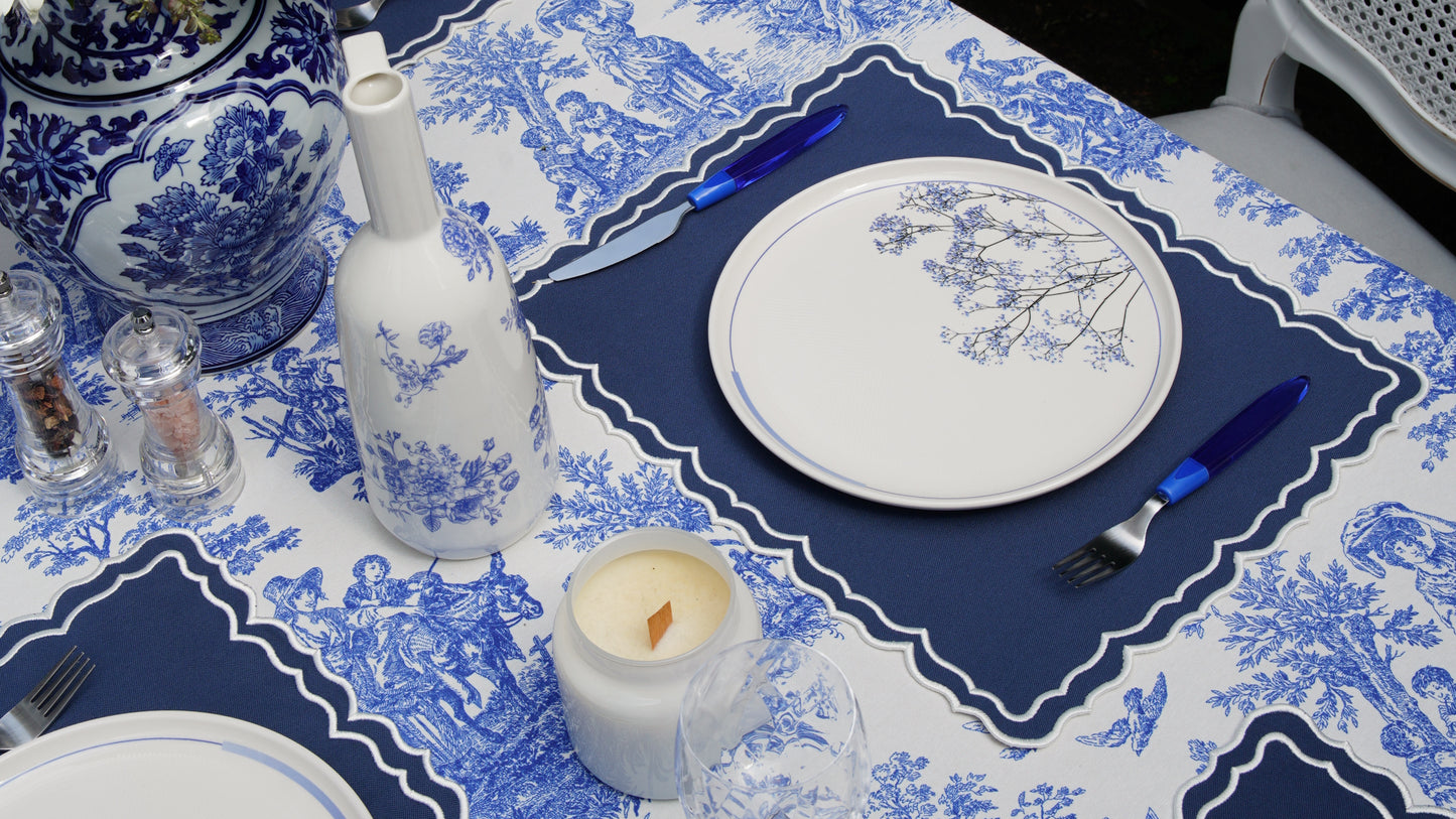 SENVIA RECTANGLE DARK BLUE FABRIC WHITE TRIM PLACEMAT