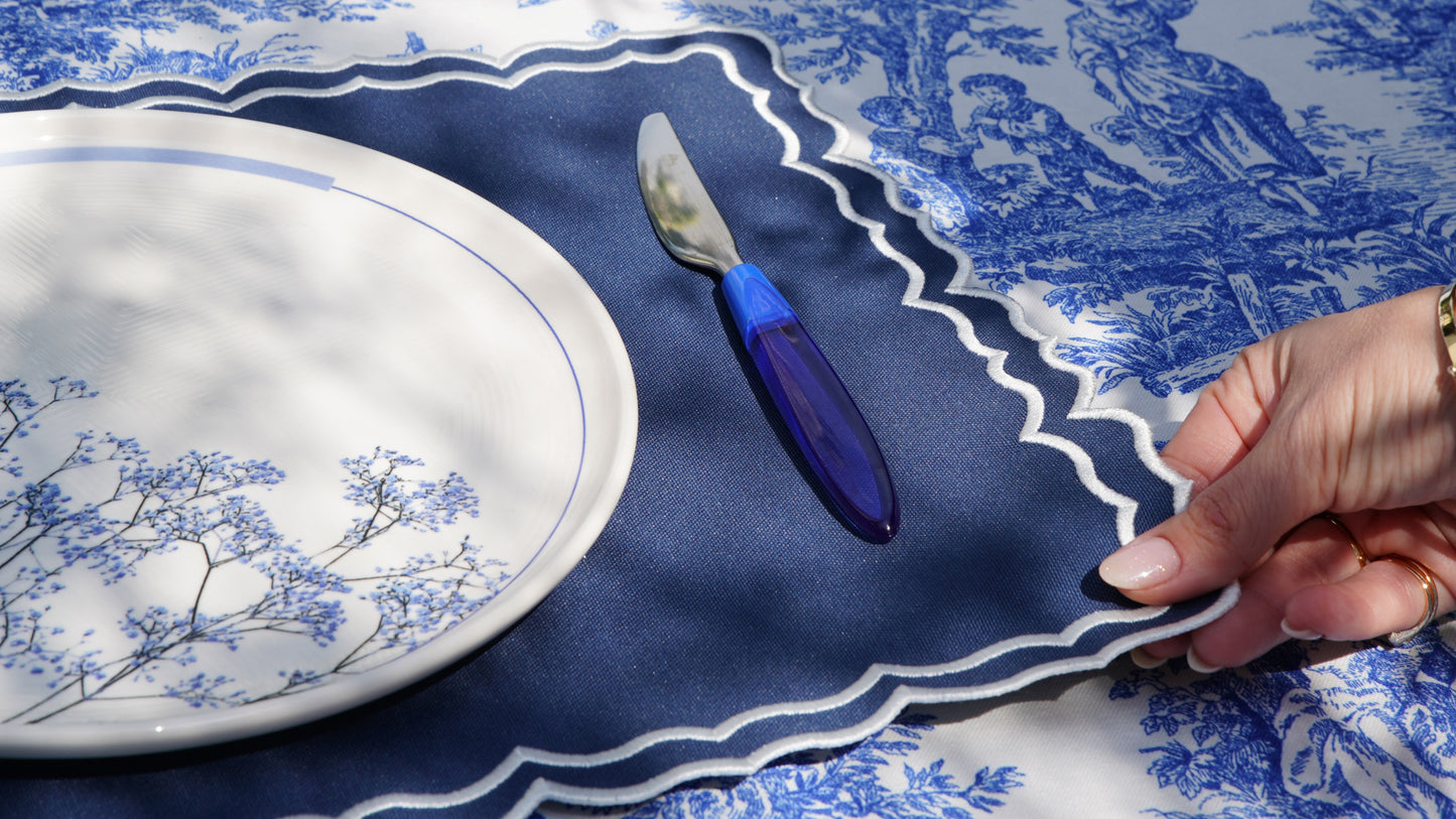 SENVIA RECTANGLE DARK BLUE FABRIC WHITE TRIM PLACEMAT