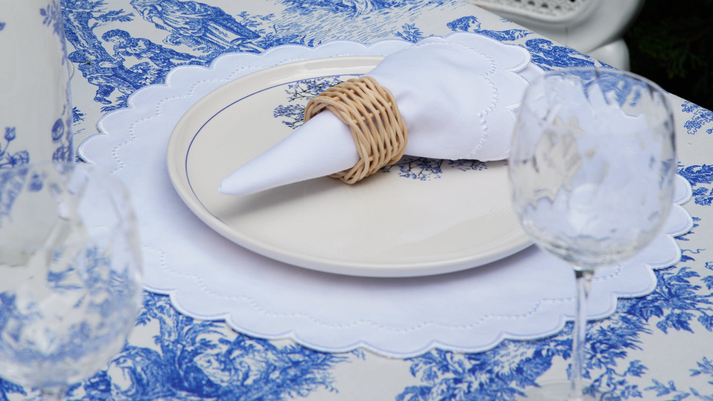 LILY WHITE TRIM FABRIC PLACEMAT NAPKIN SET