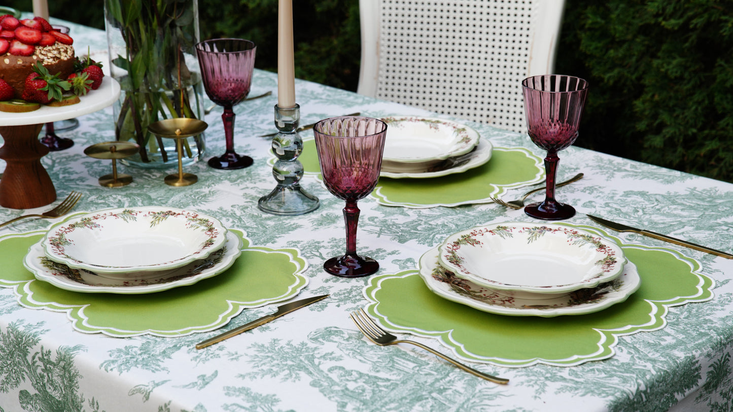 AQUELLE GREEN WHITE TRIM FABRIC PLACEMAT
