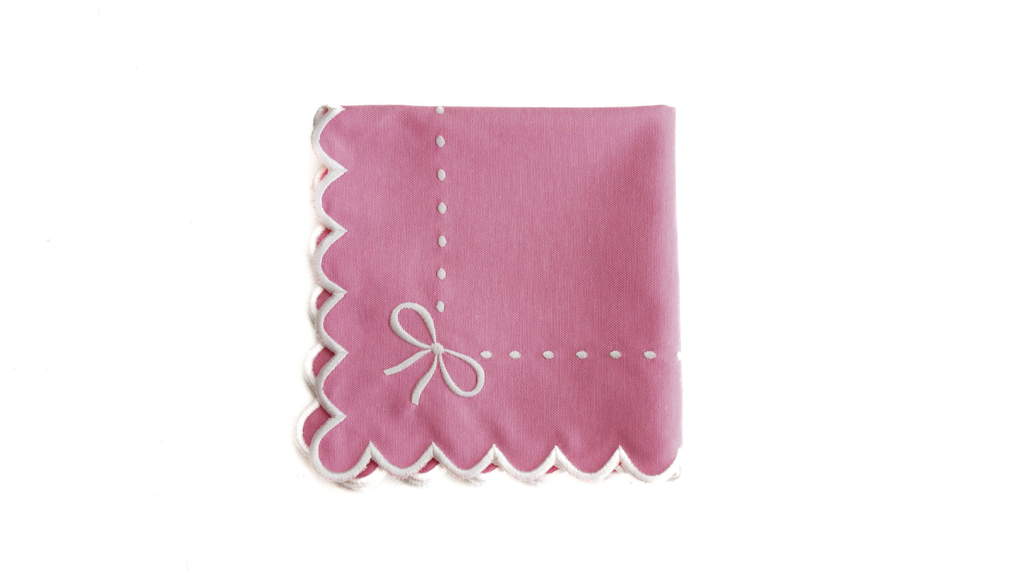 RIBBIA PINK WHITE TRIM FABRIC PLACEMAT NAPKIN SET