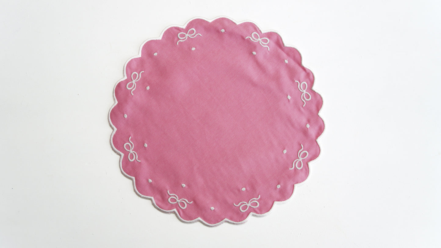 RIBBIA PINK WHITE TRIM FABRIC PLACEMAT NAPKIN SET