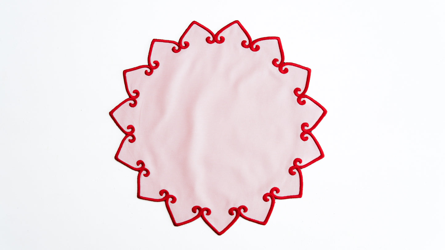 ASHBURY PINK RED TRIM FABRIC PLACEMAT