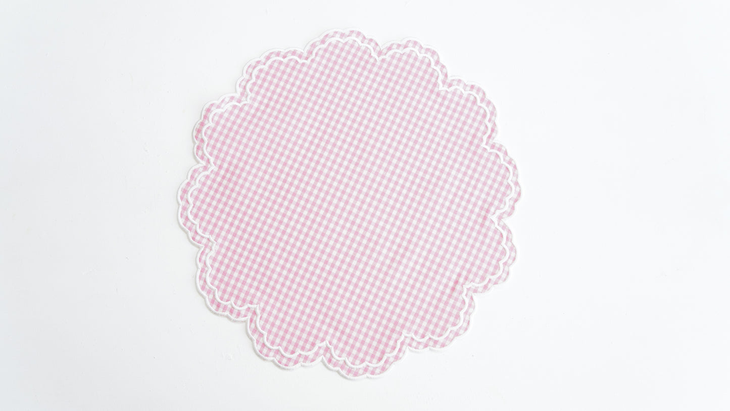 MAGNOLIA GINGHAM PINK WHITE TRIM FABRIC PLACEMAT NAPKIN SET