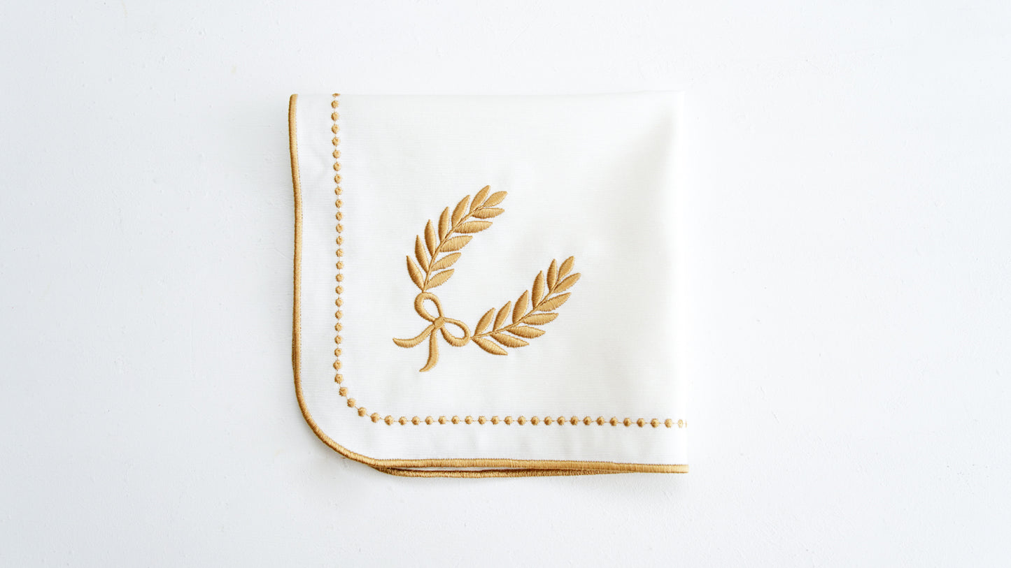 LUNA IVORY GOLD TRIM FABRIC PLACEMAT NAPKIN SET