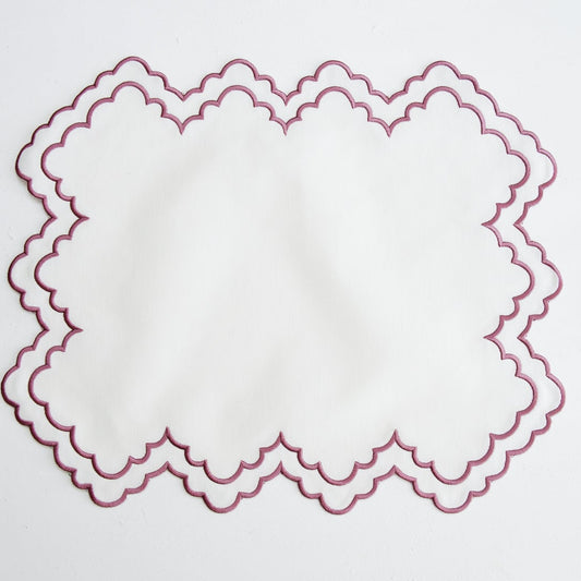 Decorative red lace doily on a white background