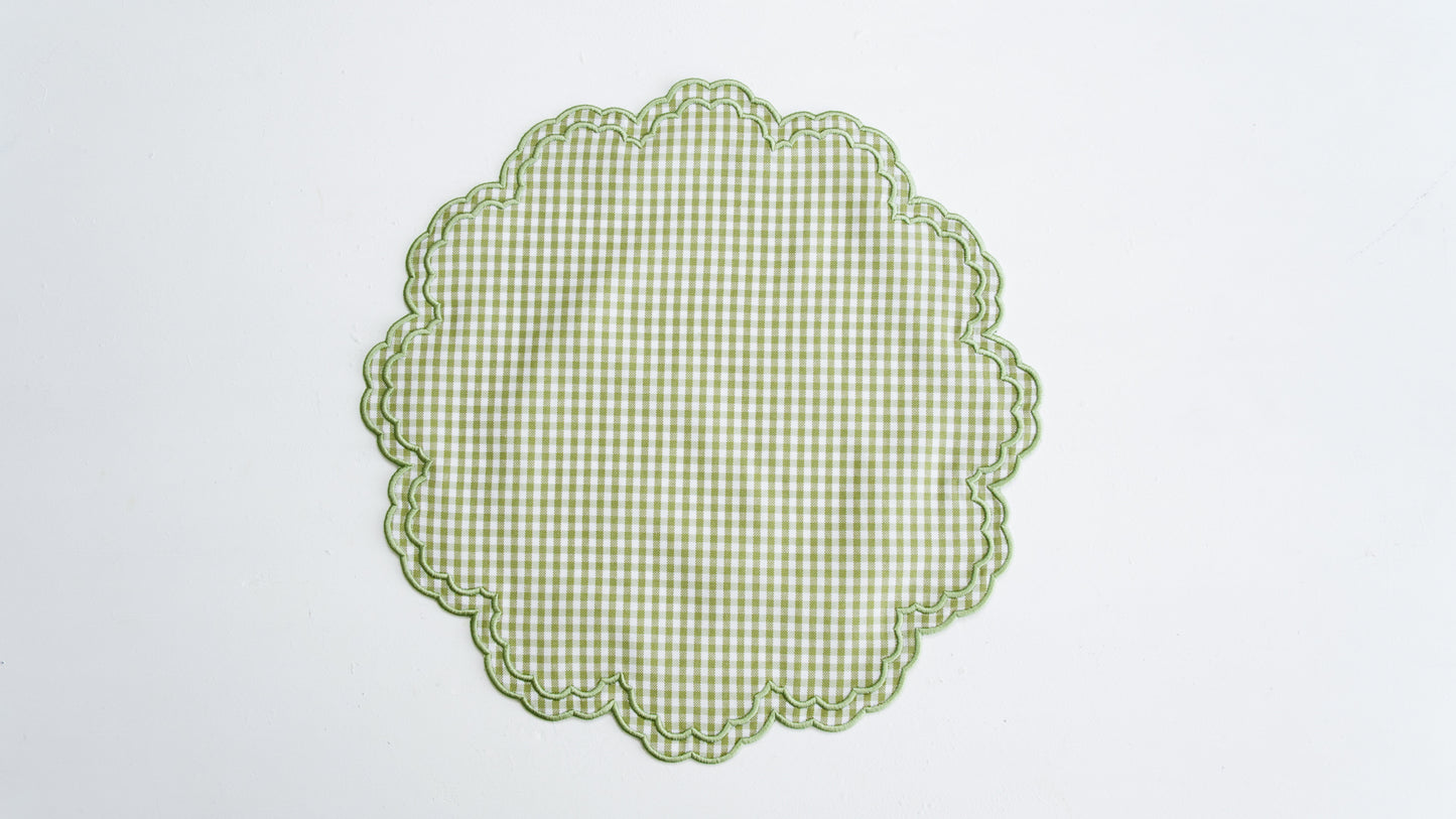 MAGNOLIA GINGHAM GREEN WHITE TRIM FABRIC PLACEMAT NAPKIN SET