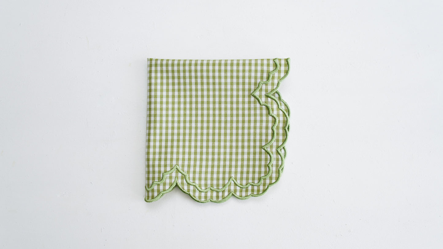 MAGNOLIA GINGHAM GREEN WHITE TRIM FABRIC PLACEMAT NAPKIN SET