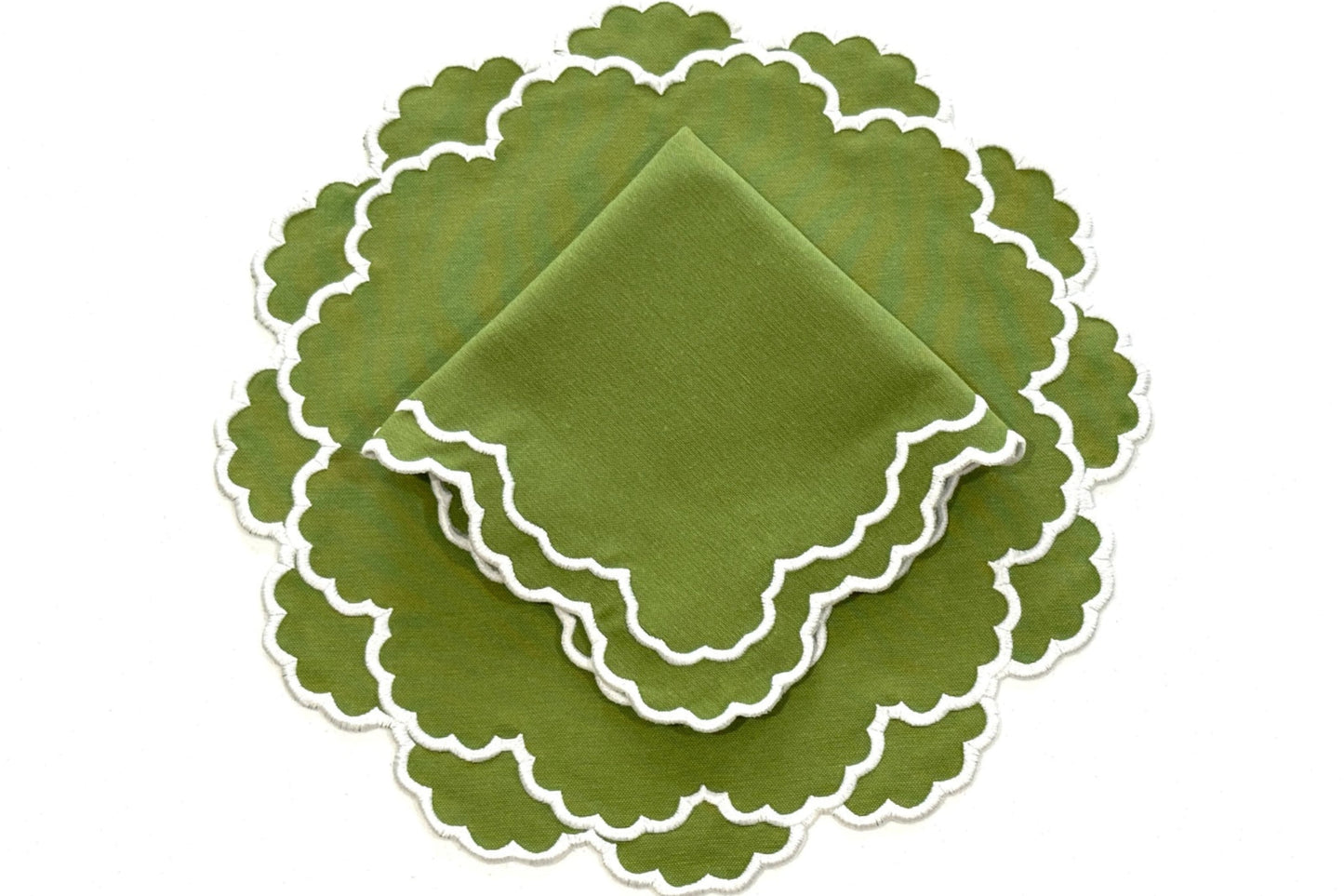 CRESSIDA GREEN WHITE FABRIC PLACEMAT NAPKIN SET