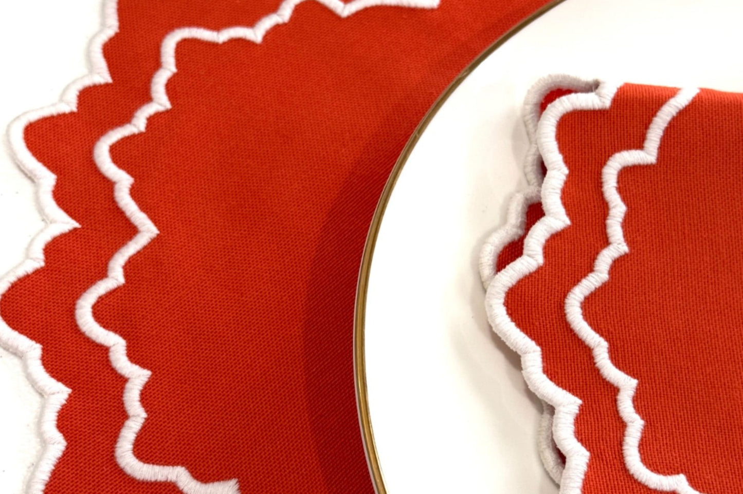 BLOSSOM ORANGE WHITE FABRIC PLACEMAT NAPKIN SET