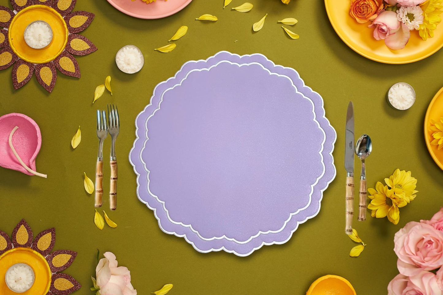 SCARLET PURPLE WHITE FAUX LEATHER PLACEMAT