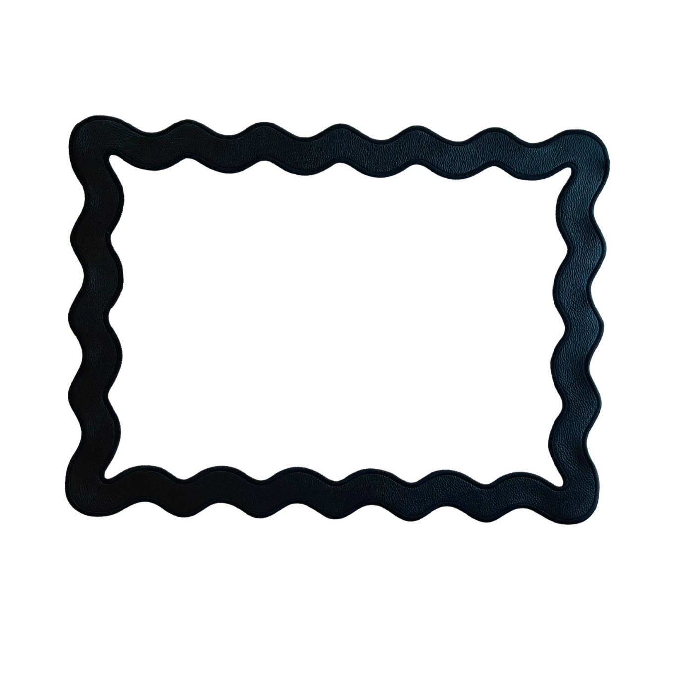 A black faux leather placemat with a wavy edge design.