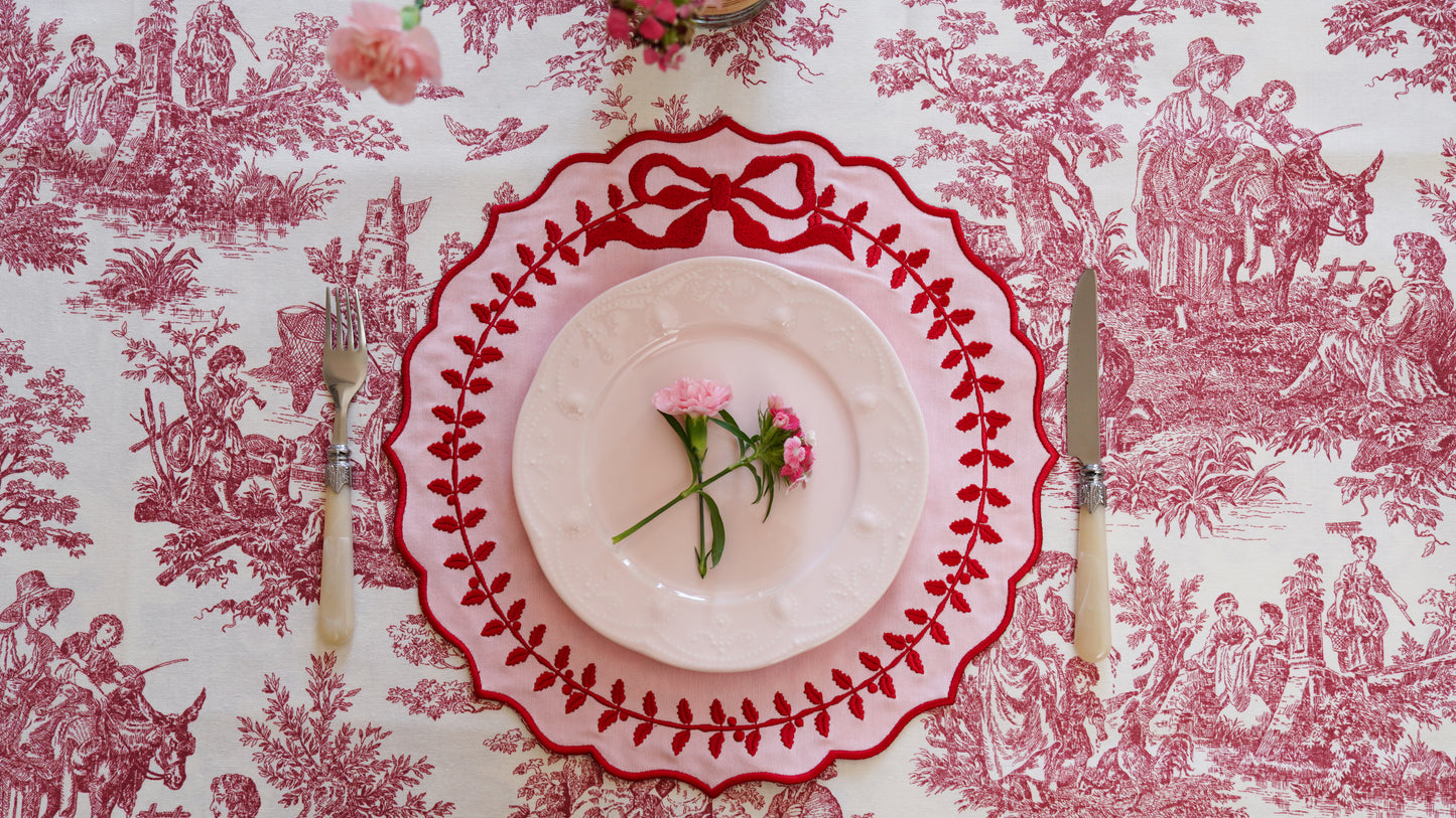 CHAMPAGNE PINK RED TRIM FABRIC PLACEMAT