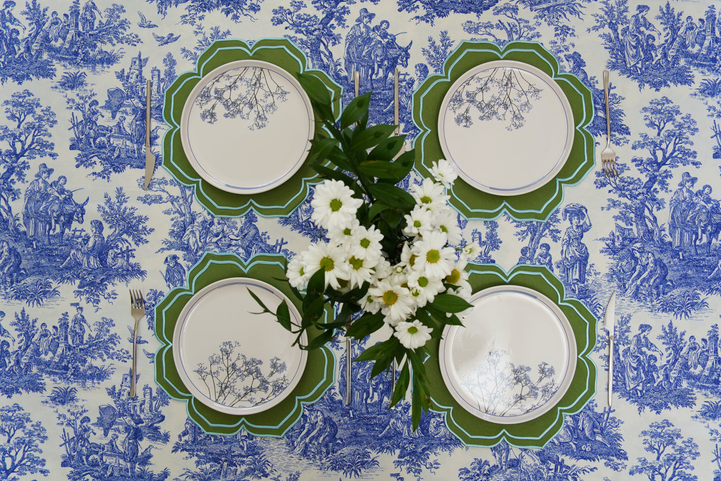 LUMERA GREEN BLUE TRIM FABRIC PLACEMAT
