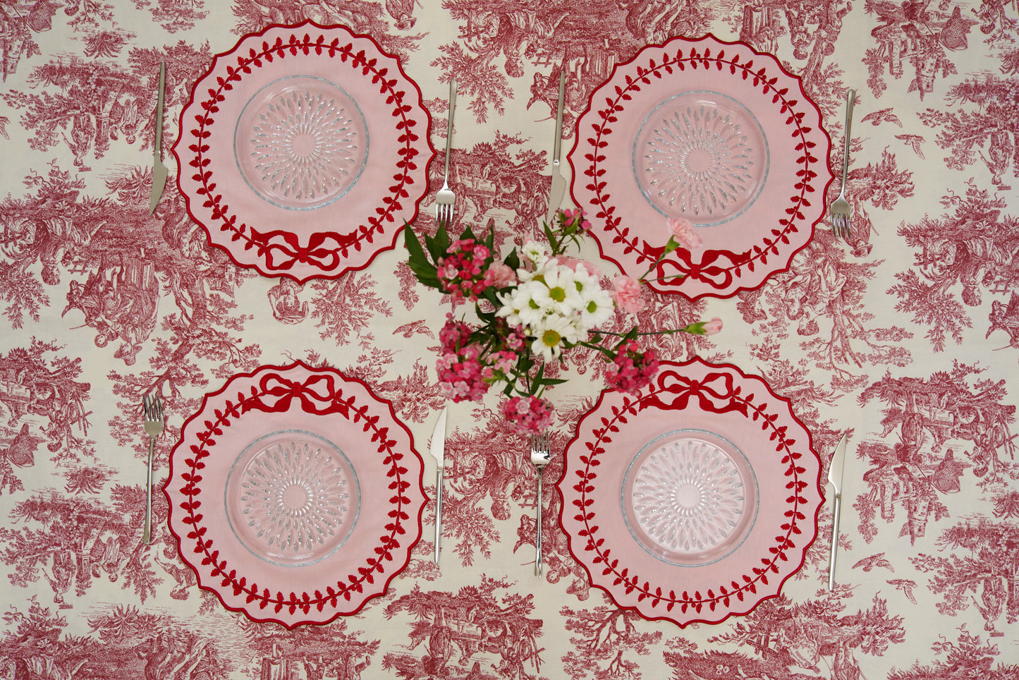 CHAMPAGNE PINK RED TRIM FABRIC PLACEMAT