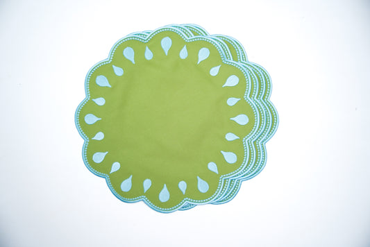 DROPLET GREEN BLUE TRIM FABRIC PLACEMAT