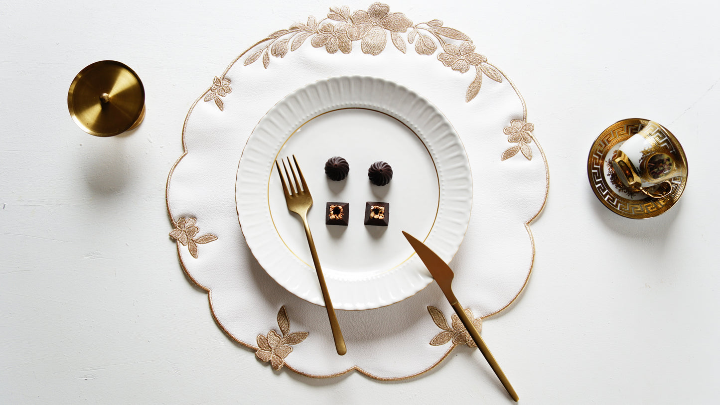 LOTUS WHITE GOLD FAUX LEATHER PLACEMATS