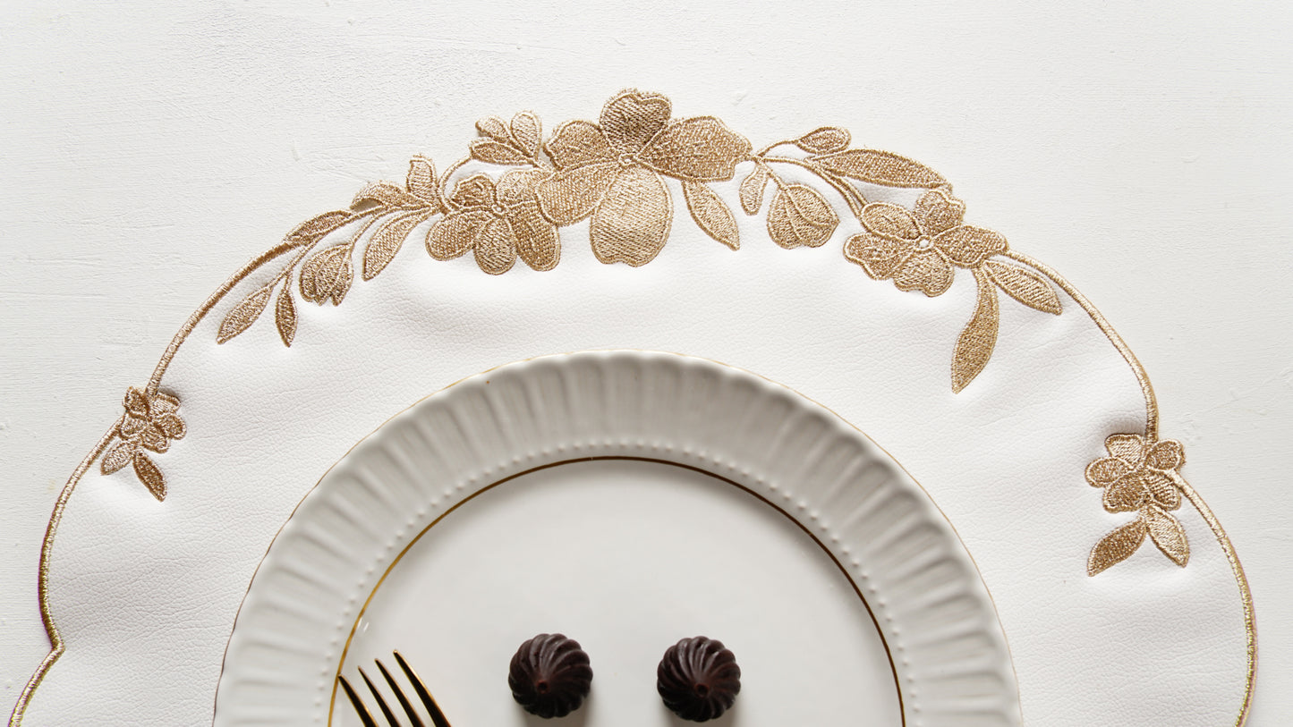 LOTUS WHITE GOLD FAUX LEATHER PLACEMATS