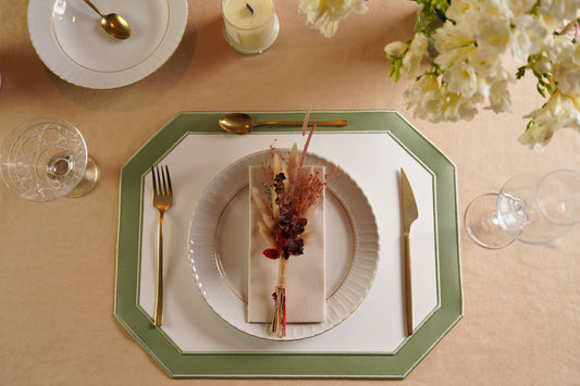 AGLOW WHITE GREEN FAUX LEATHER PLACEMAT