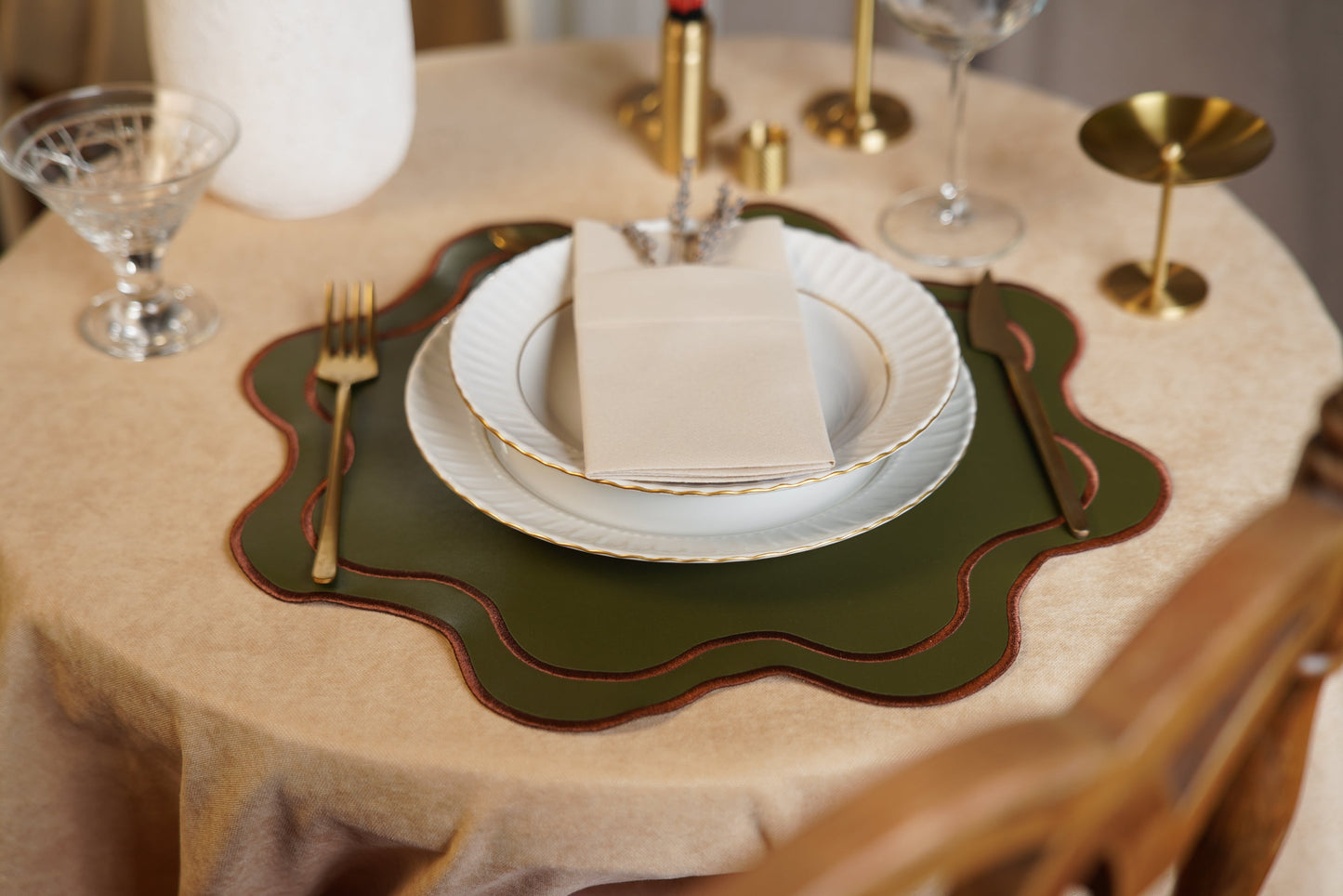 HAVEN DARK GREEN BROWN FAUX LEATHER PLACEMAT