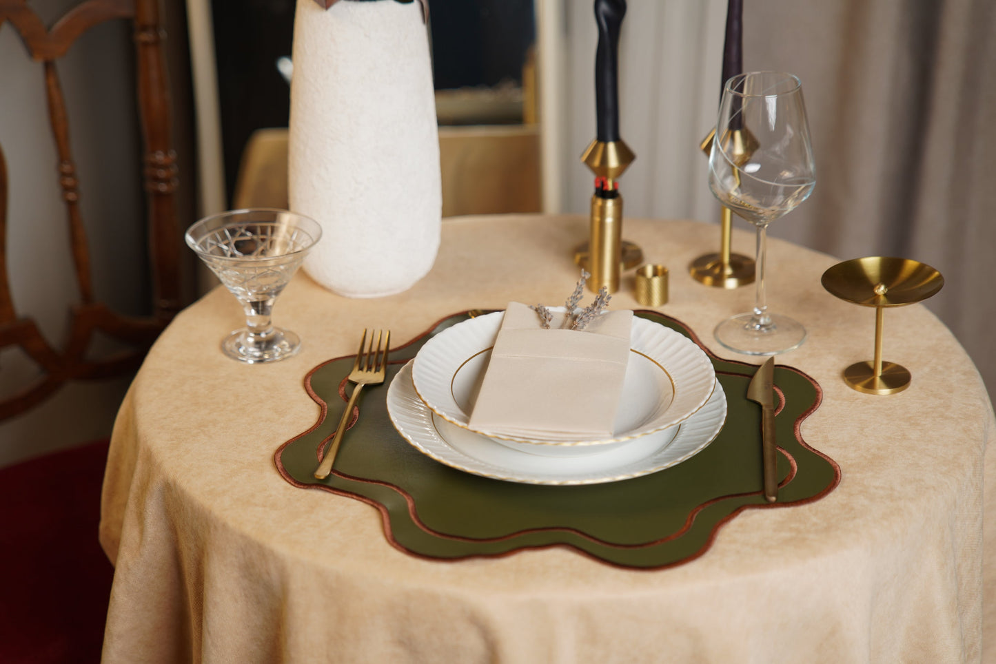 HAVEN DARK GREEN BROWN FAUX LEATHER PLACEMAT