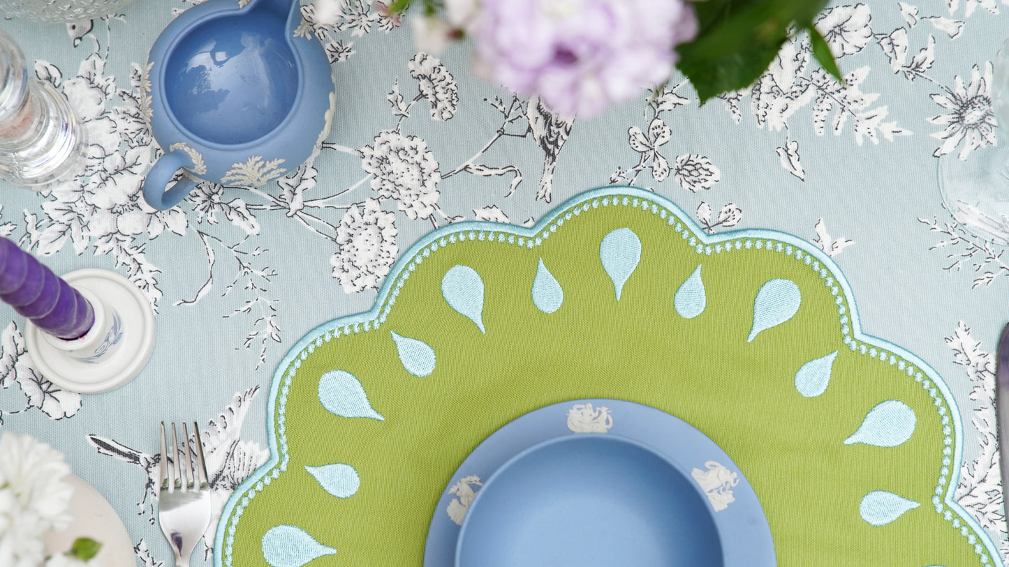DROPLET GREEN BLUE TRIM FABRIC PLACEMAT