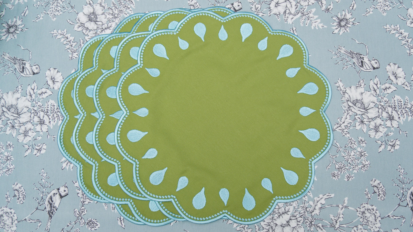 DROPLET GREEN BLUE TRIM FABRIC PLACEMAT