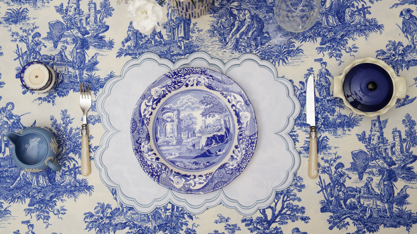 AQUELLE BABY BLUE WHITE TRIM FABRIC PLACEMAT