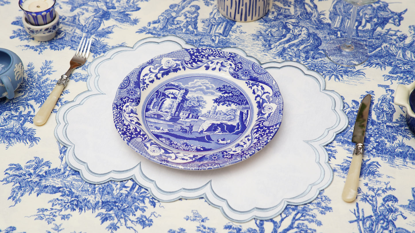 AQUELLE BABY BLUE WHITE TRIM FABRIC PLACEMAT