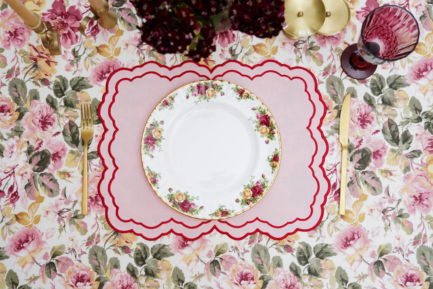 ELARA PINK FABRIC RED TRIM PLACEMAT