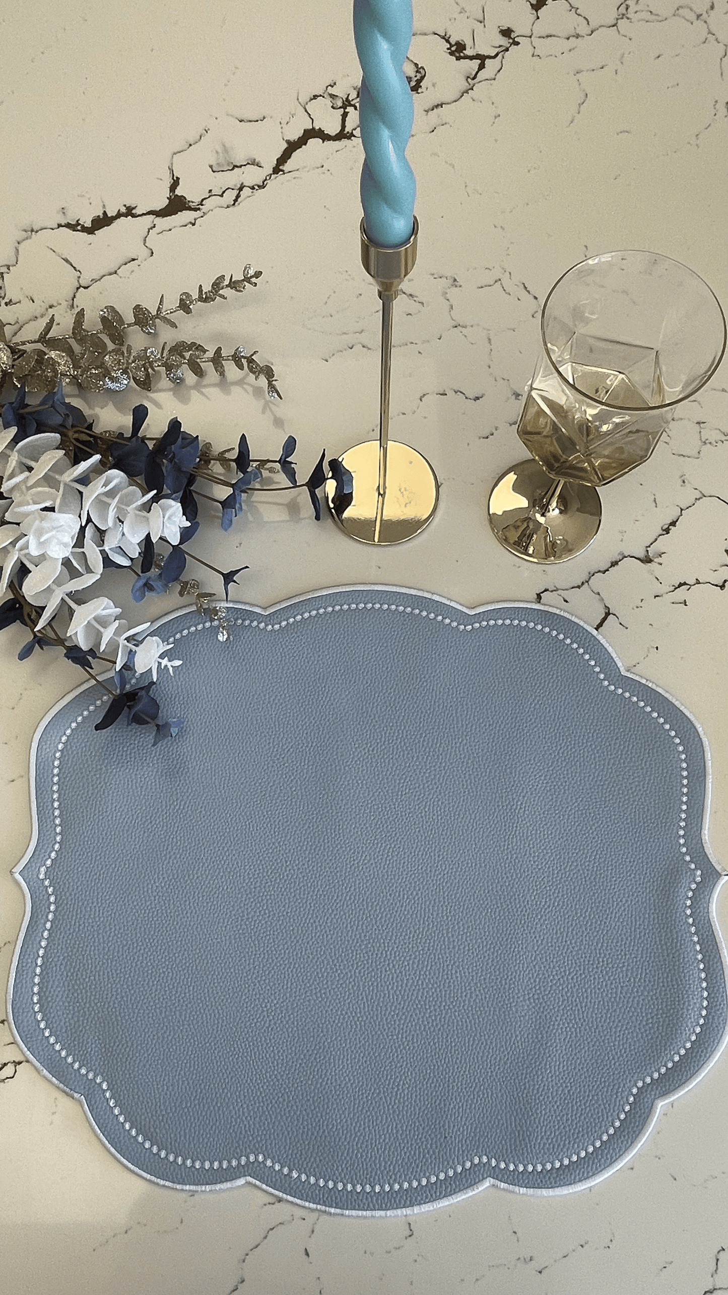 VELOUR LIGHT BLUE FAUX LEATHER PLACEMAT
