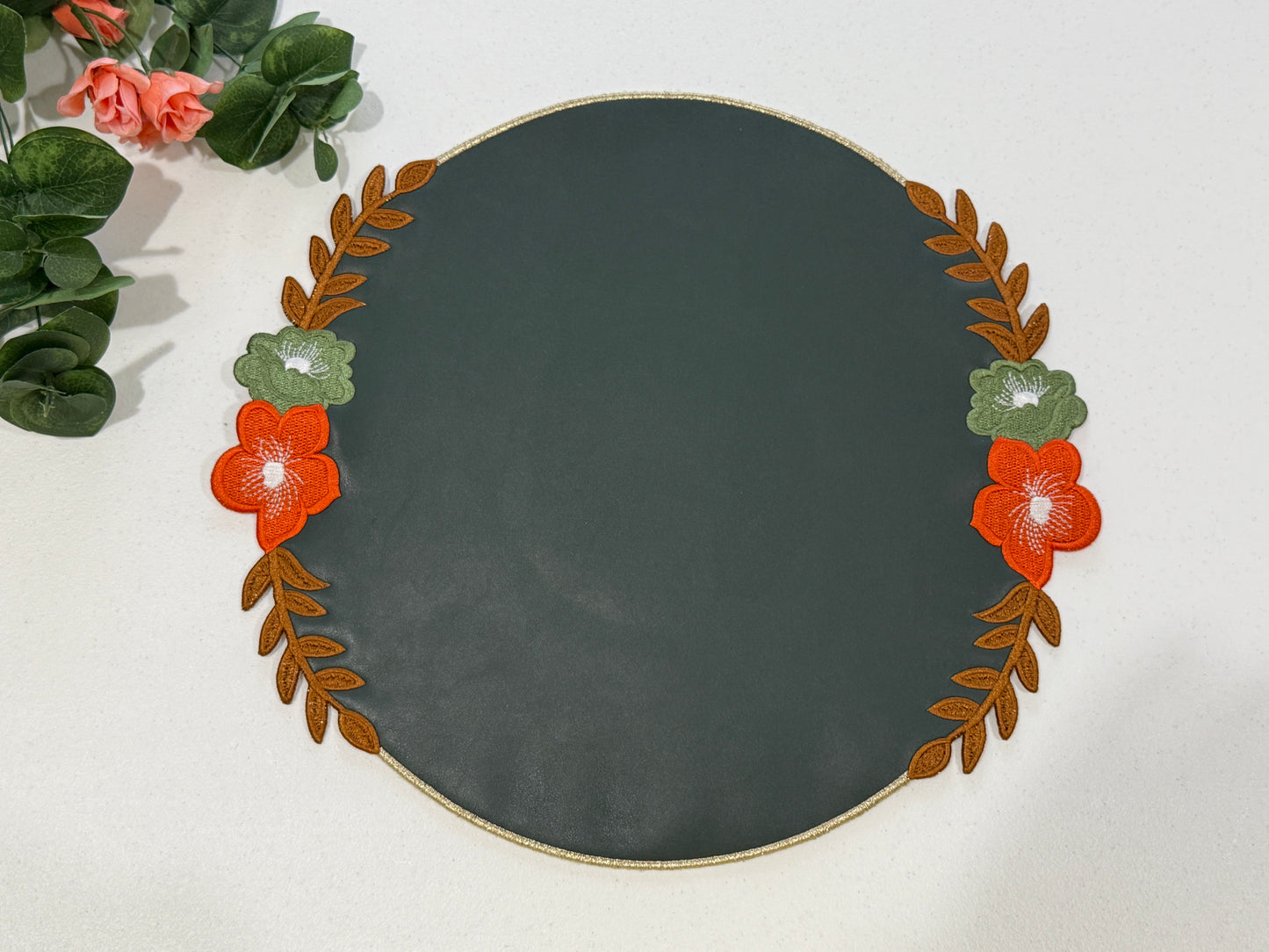 JASMINE DARK GREEN FAUX LEATHER PLACEMAT