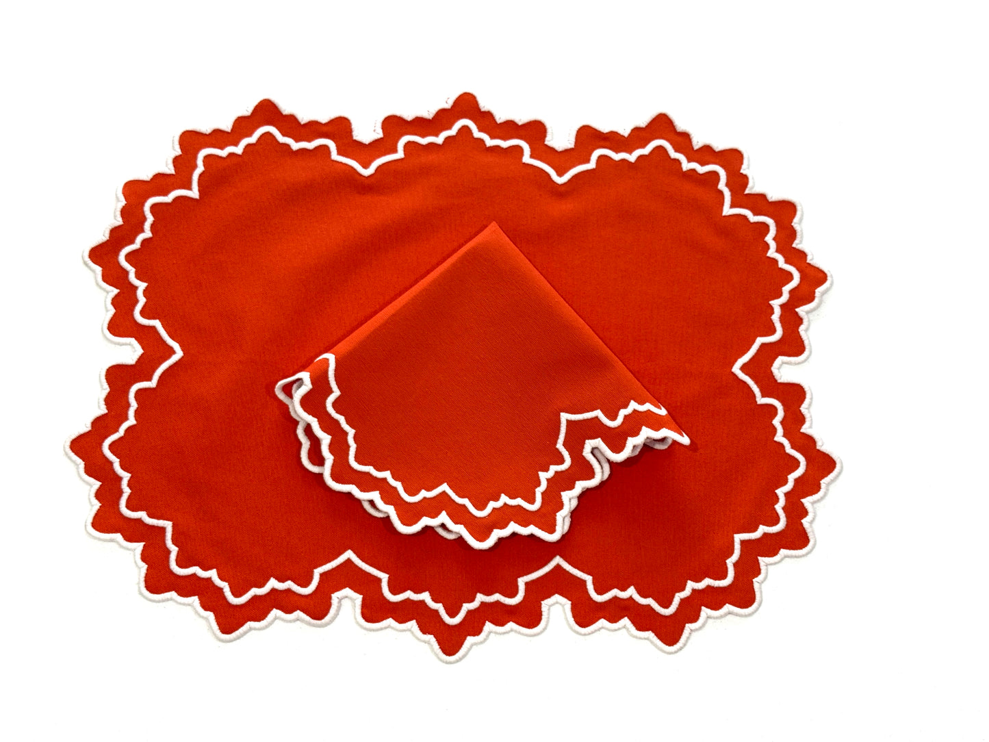 BLOSSOM ORANGE WHITE FABRIC PLACEMAT NAPKIN SET